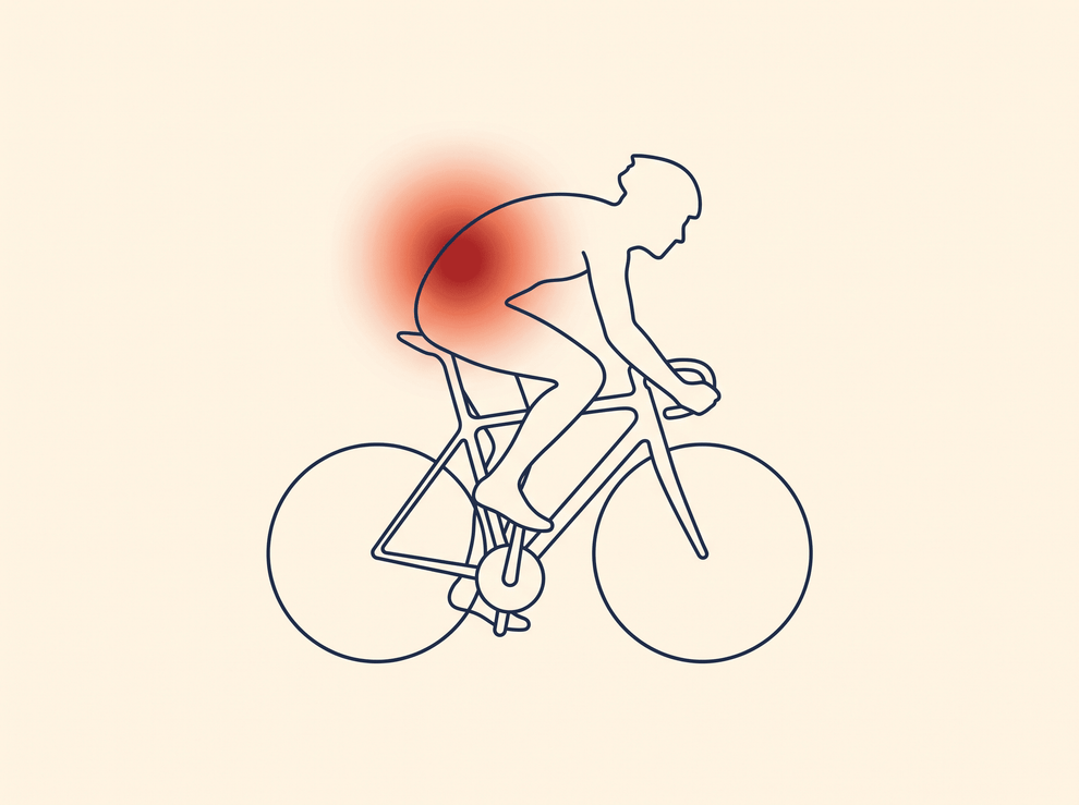 Ilustración de la zona lumbar durante el pedaleo